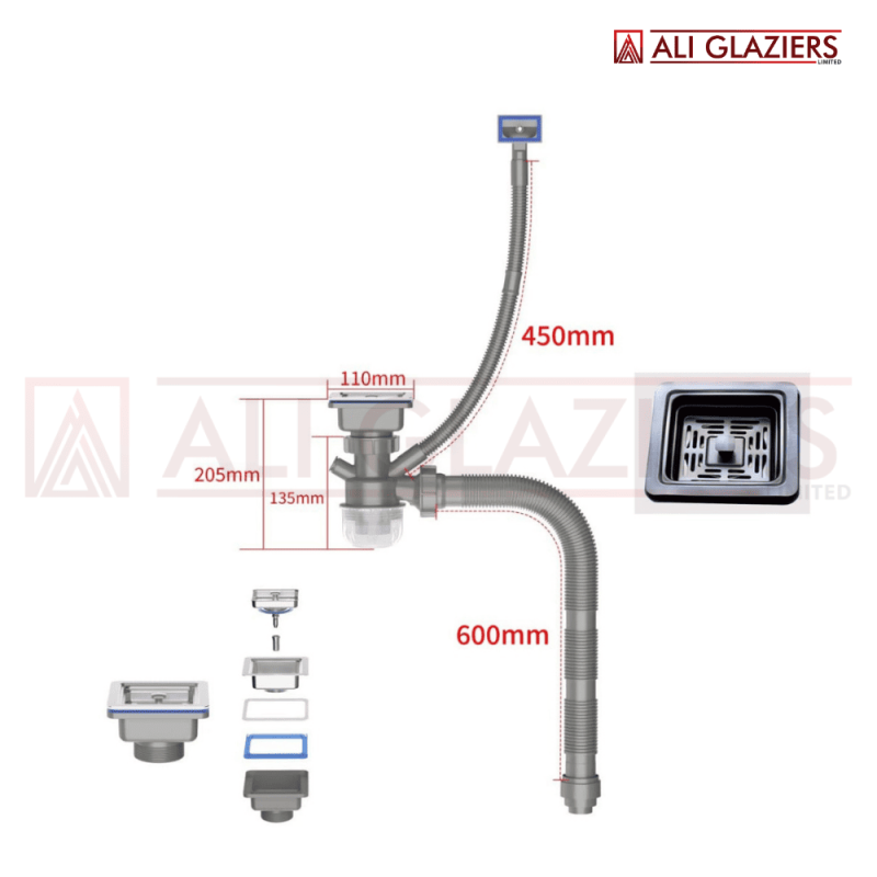 SQUARE SINGLE SINK DRAINER SET