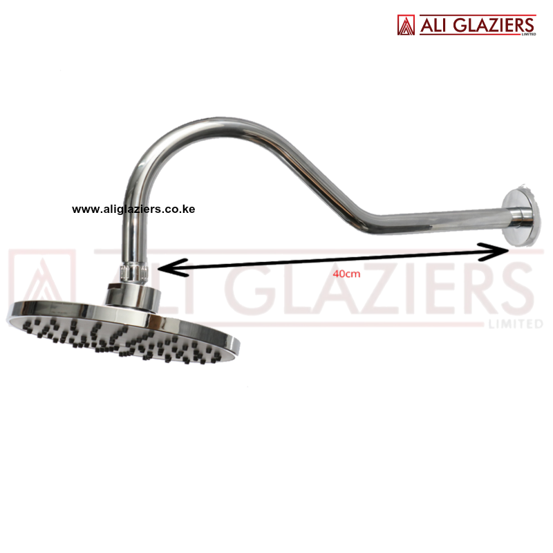 MIRROR FINISH 40CM CURVED ARM WITH SHOWER HEAD 8"