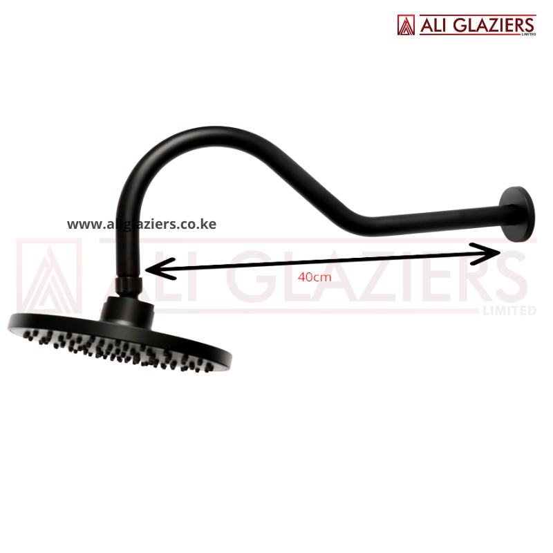 BLACK 40CM CURVED ARM WITH SHOWER HEAD 8"