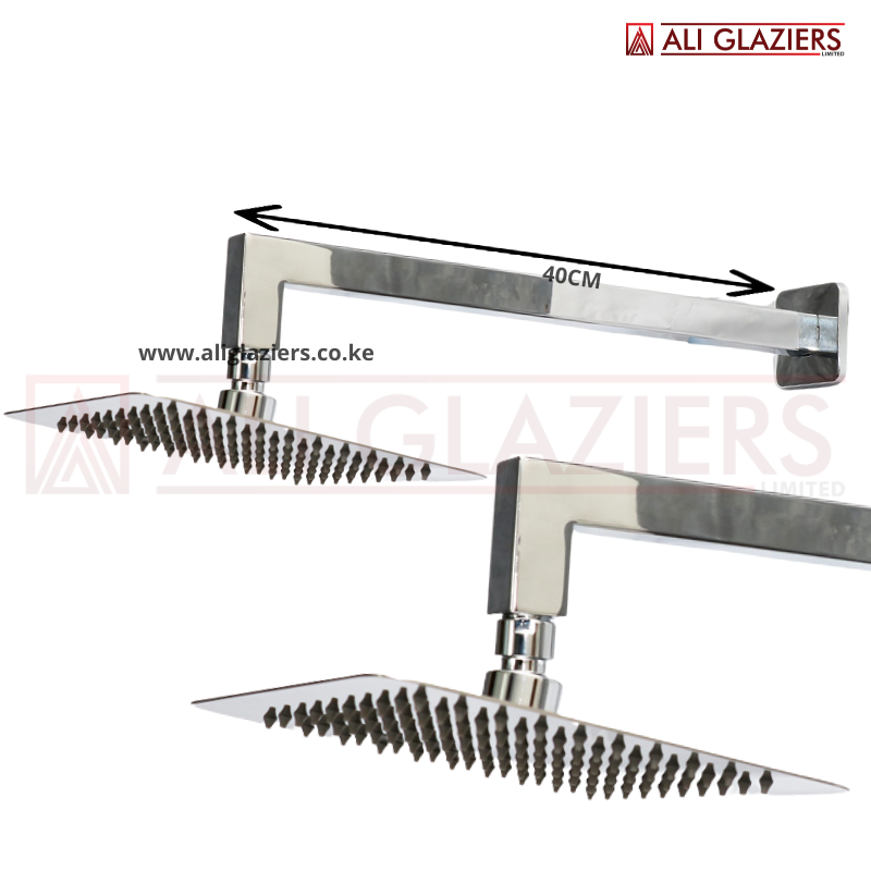 MIRROR FINISH 40CM SQUARE ARM WITH SQUARE SHOWER HEAD 8"