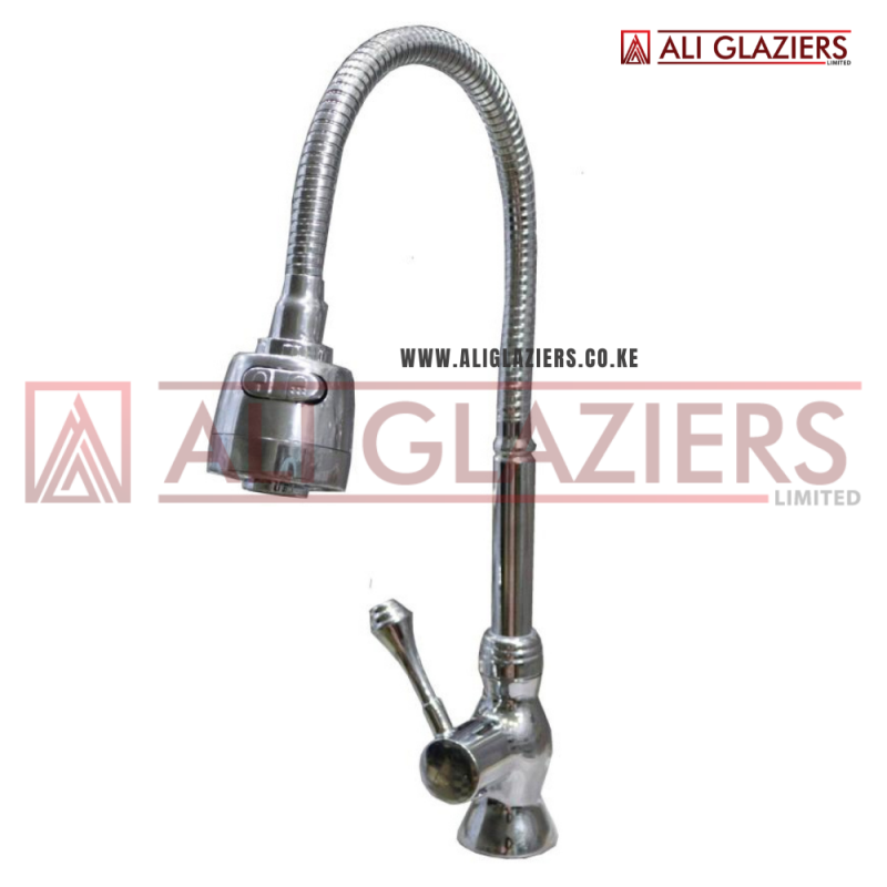 LONG NECK FLEXIBLE KITCHEN PILLAR TAP + ADJ PRESSURE