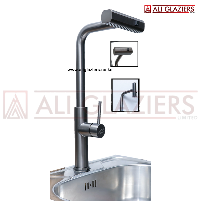 PREMIUM GUN GREY LEFT ON PULL DOWN KITCHEN MIXER