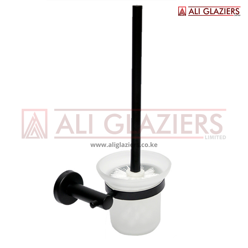 TOILET BRUSH WITH GLASS - BLACK