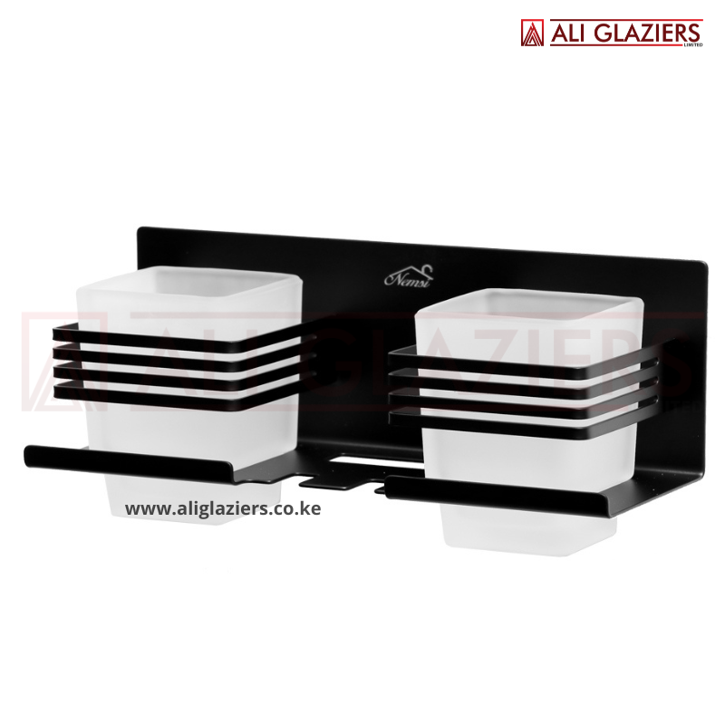 PREMIUM DOUBLE TUMBLER WITH TOOTHBRUSH HOLDER - BLACK