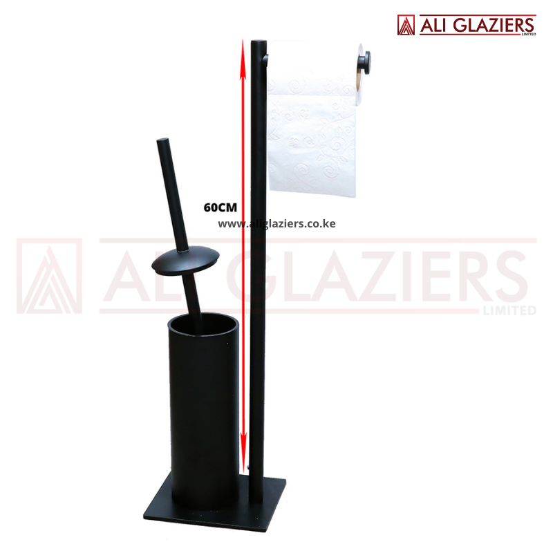 TISSUE HOLDER STAND WITH CONCEALED TOILET BRUSH - BLACK