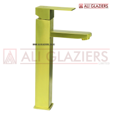 BRUSHED GOLD SS304 HIGH NECK BASIN MIXER - SQUARE FRAME