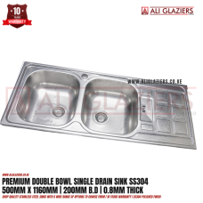 PREMIUM DOUBLE BOWL WITH DRAIN SINK SS304 (500X1160)
