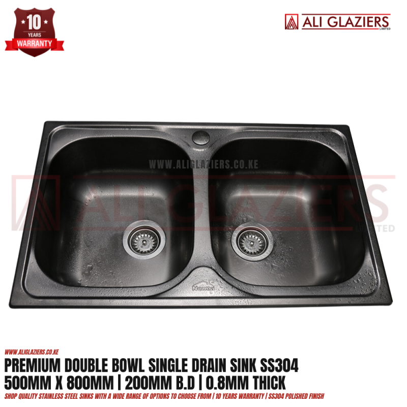 PREMIUM GUN GREY DOUBLE BOWL SINK SS304 (500X800)