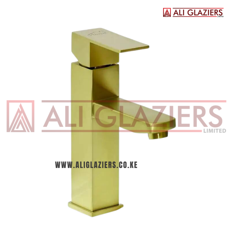 BASIN MIXER SQUARE FRAME BRUSHED GOLD