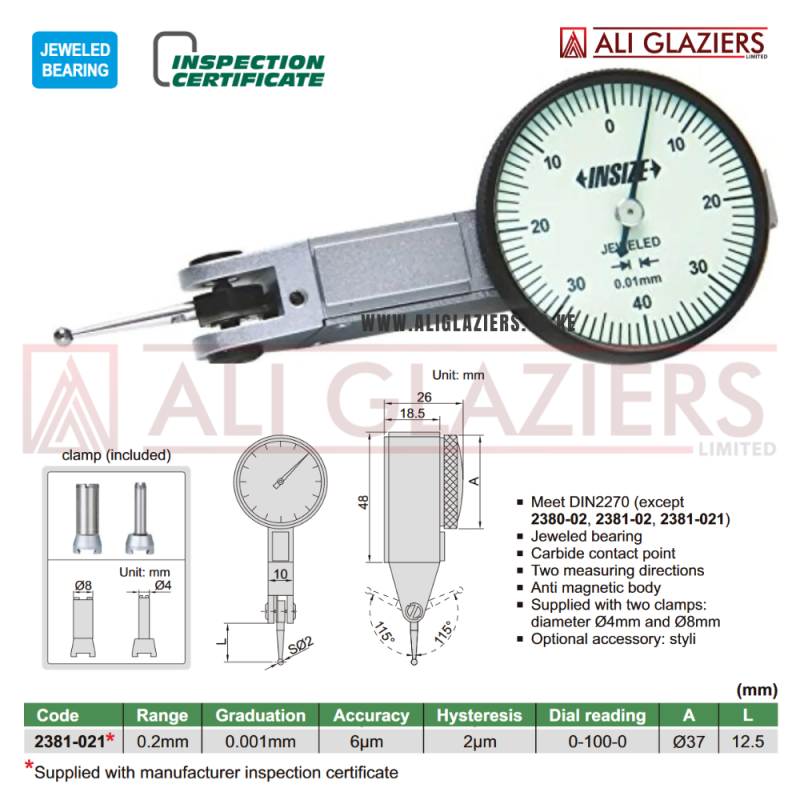 INSIZE DIAL TEST INDICATOR 0.2MM