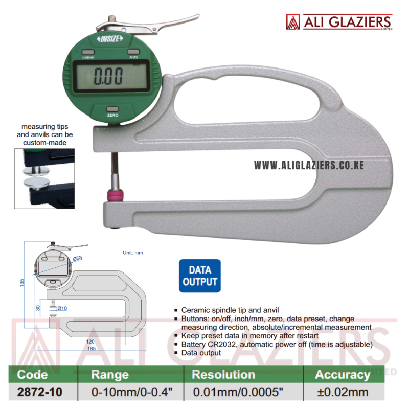 INSIZE DIGITAL THICKNESS GAUGE 0-10MM / 0-0.4"