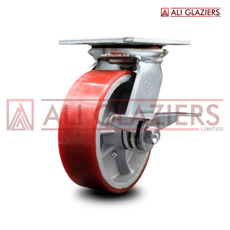 8" PU CAST IRON CASTER WHEEL WITH SIDE BRAKE