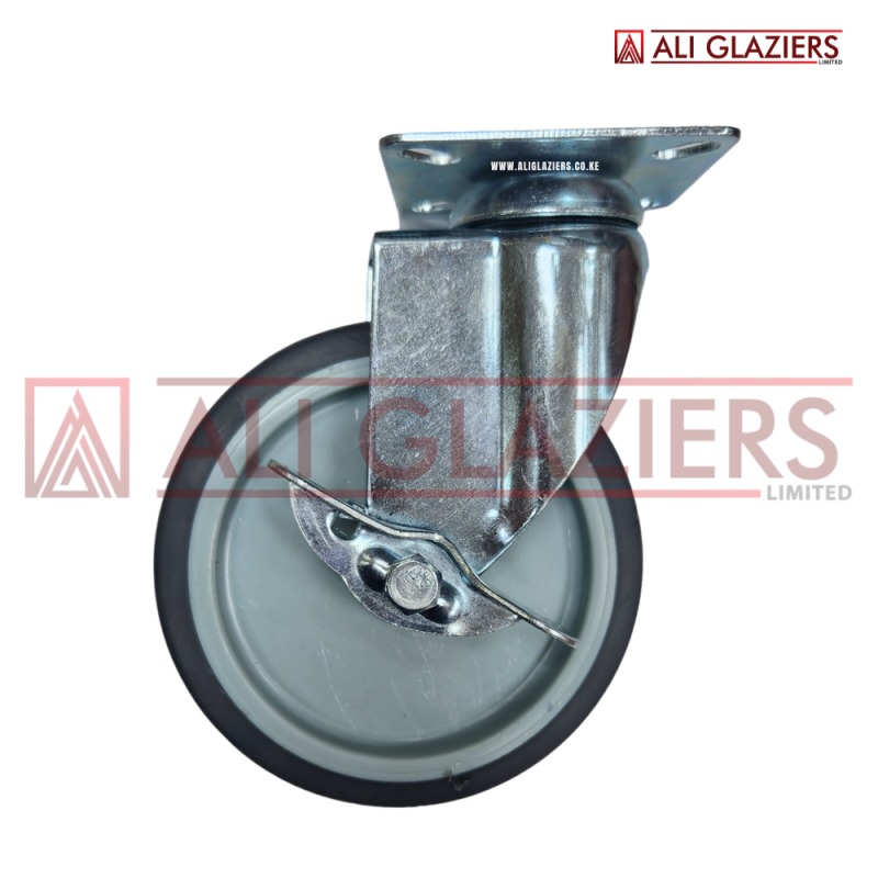 GREY RUBBER CASTER WHEEL WITH SIDE BRAKE 5"