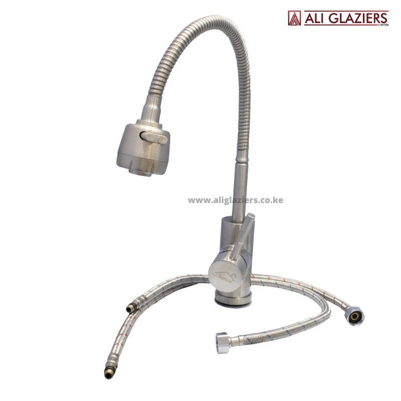 FLEXIBLE LONG NECK KITCHEN PILLAR MIXER WITH ADJUSTABLE KNOB