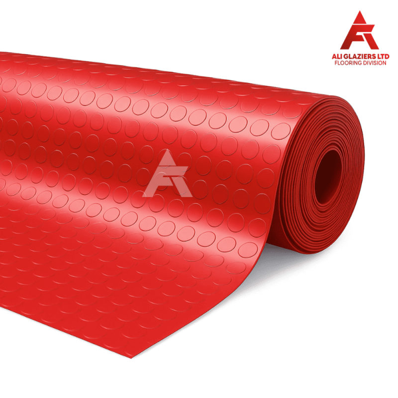 ANTI-SKID RUBBER FLOORING MAT 3MM BUTTON TYPE RED