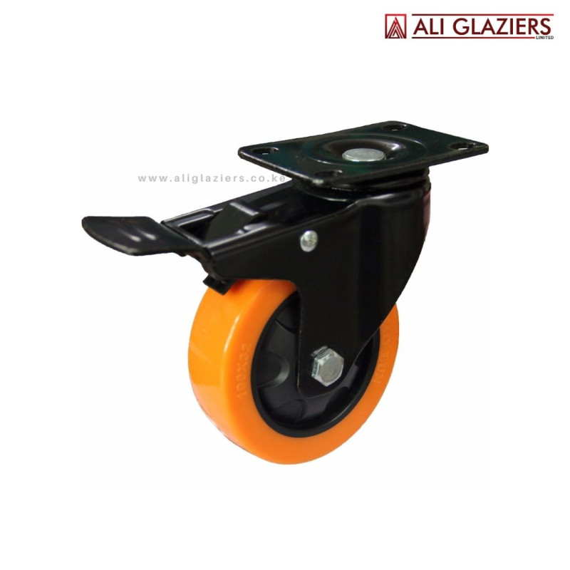 CASTER WHEEL 4" ORANGE WITH BRAKE