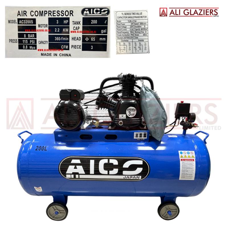 AICO / MILANO 200L 3 PISTON BELT DRIVEN ELECTRIC AIR COMPRESSOR