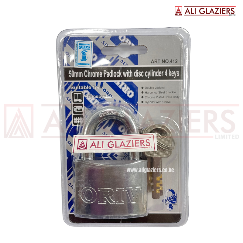 ORIV 412 CHROME PADLOCK WITH DISK CYLINDER 50MM