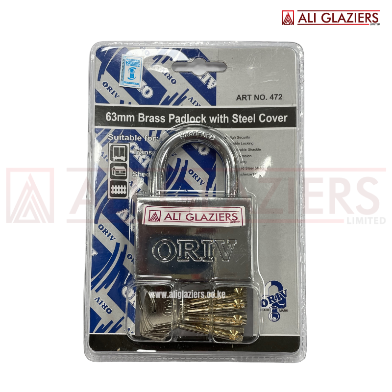 ORIV 472 BRASS PADLOCK WITH STEEL COVER 63MM REMOVABLE SHACKLE