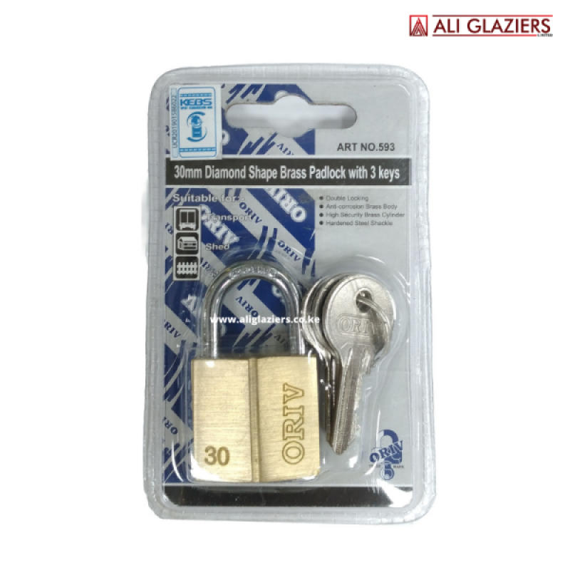 ORIV 593 DIAMOND SHAPED BRASS PADLOCK 30MM