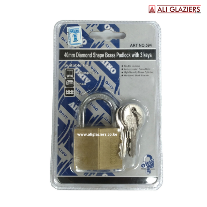 ORIV 594 DIAMOND SHAPED BRASS PADLOCK 40MM