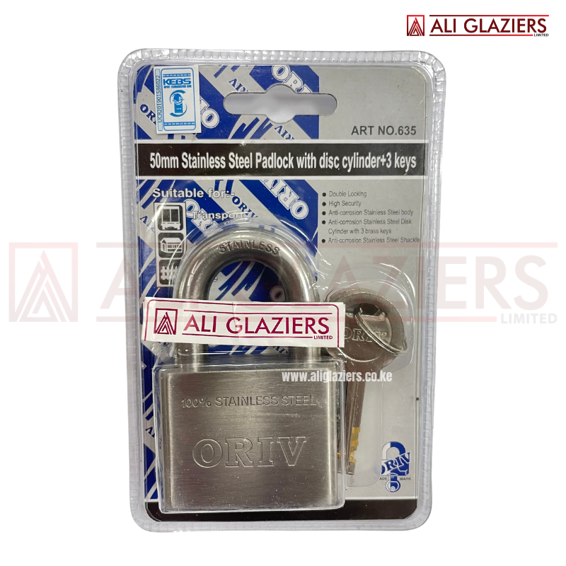 ORIV 635 STAINLESS STEEL PADLOCK WITH DISC CYLINDER 50MM 