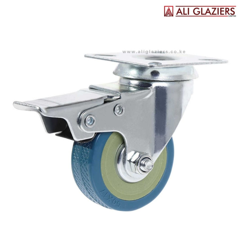  NYLON GREY/BLUE HEAVY DUTY CASTOR WHEEL 3" WITH BRAKE 