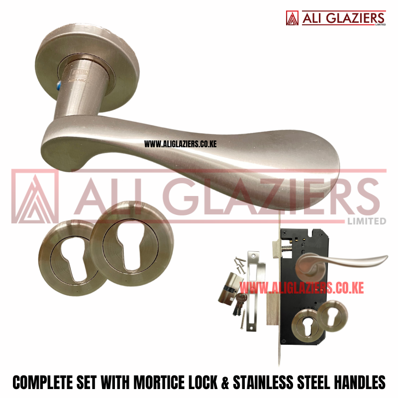 UNION STAINLESS STEEL LEVER HANDLE ON ROSE COMPLETE LOCKSET