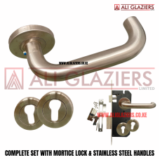 UNION STAINLESS STEEL LEVER HANDLE ON ROSE COMPLETE LOCKSET