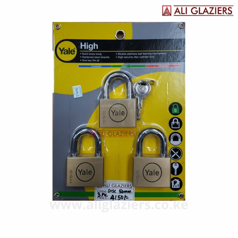 YALE 50MM DISK PADLOCK 3 PACK