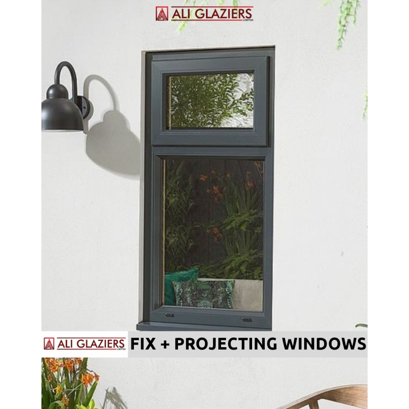 GREY ALUMINIUM FIXED + PROJECTING WINDOWS
