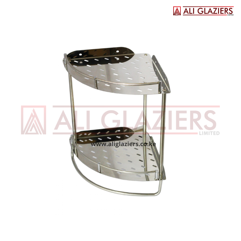 DOUBLE CORNER SHELF WITH TOWEL BAR