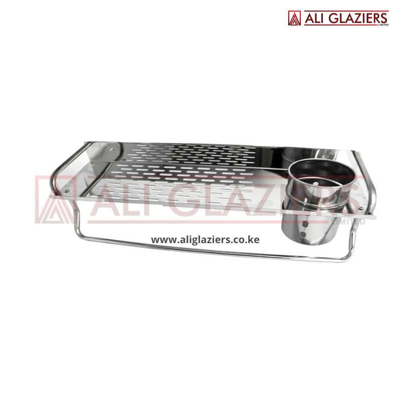 SINGLE RECTANGLE SHELF WITH A TOOTHBRUSH CUP