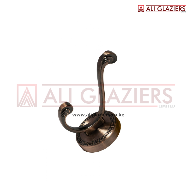 DOUBLE HOOK WITH ENGRAVED PATTERN - ANTIQUE BRASS