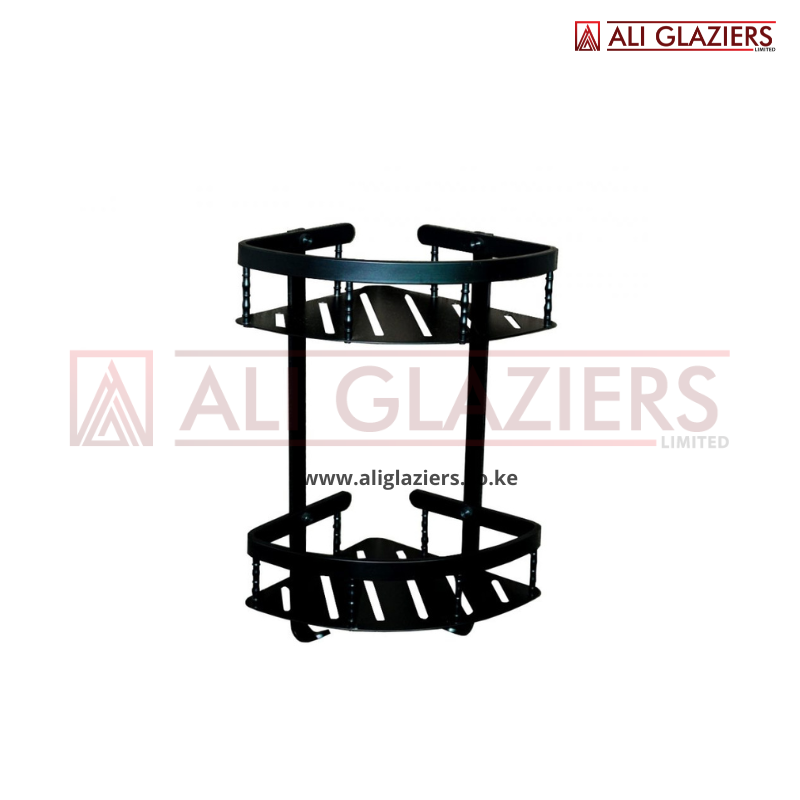 HIGH DENSITY DOUBLE CORNER SHELF - BLACK