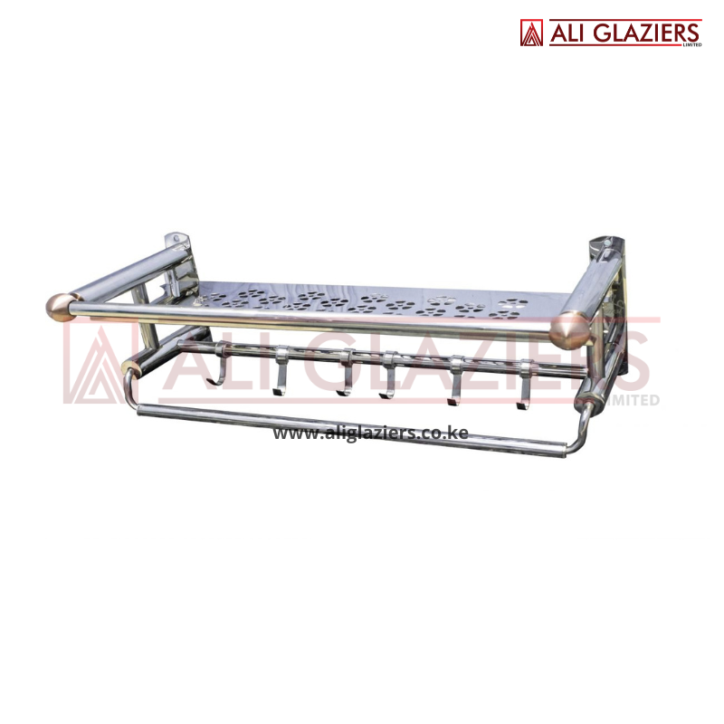 FLOWER SHELF WITH TOWEL BAR & ANTIQUE COPPER END