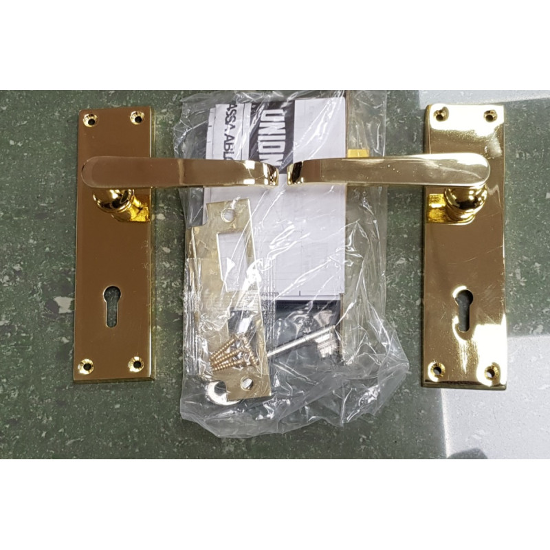 UNION 2 LEVER BRASS BATHROOM MORTICE LOCK + BRASS VICTORIA HANDLE Z100-11-95B