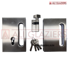 FRAMELESS GLASS DOUBLE SLIDING DOOR LOCK SET WITH FINGER PULL
