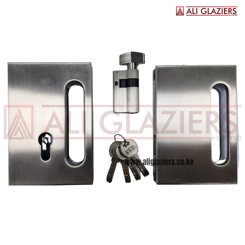 FRAMELESS GLASS DOUBLE SLIDING DOOR LOCK SET WITH FINGER PULL