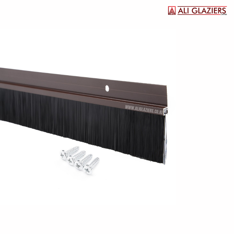ALUMINIUM DOOR BOTTOM SEAL WITH BRUSH - BROWN