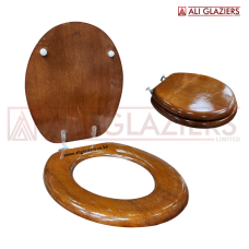 WOODEN TOILET SEAT COVER WITH CHROME FITTINGS